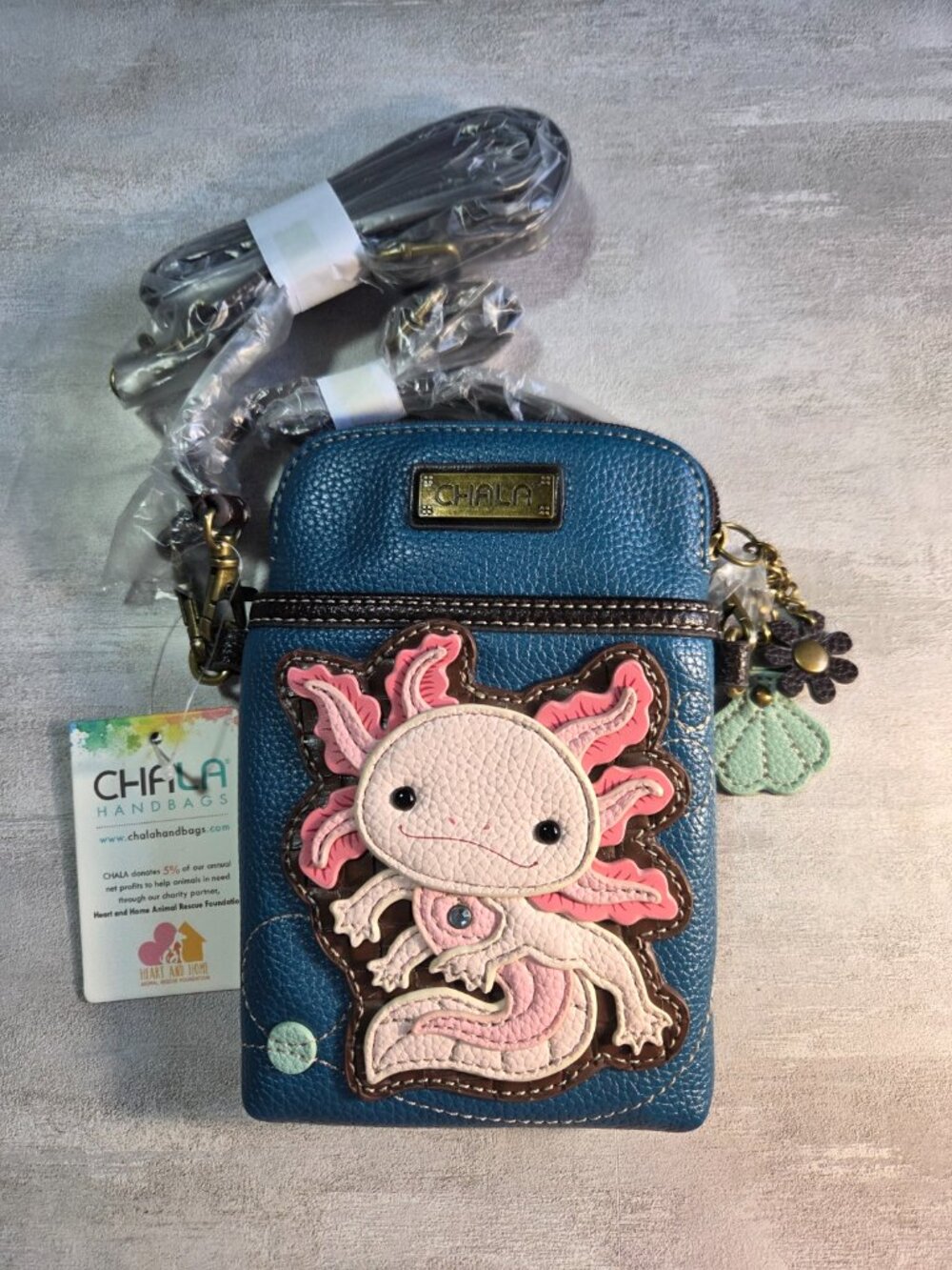 Chala Pink Axolotl Convertible Cellphone Crossbody/Purse/Pouch Vegan Leather NWT